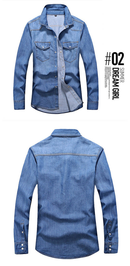 2025 Spring Men Slim Fit Denim Shirts Men Casual Solid Color Long Sleeve Cotton Shirts Male Jeans Shirt Fashion Cowboy Shirt 4XL