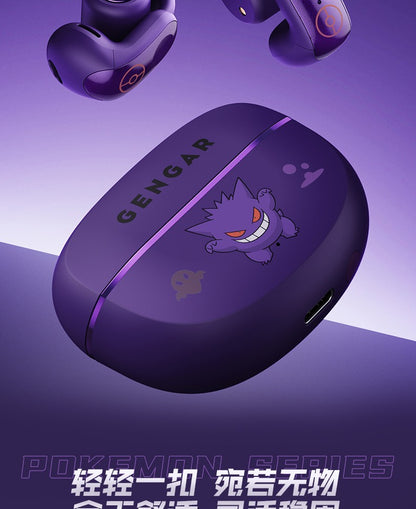 Fone de ouvido sem fio Bluetooth original Pkm Gengar Anime Tipo clipe de orelha Fones de ouvido esportivos estéreo para jogos Alta resistência Presentes da moda