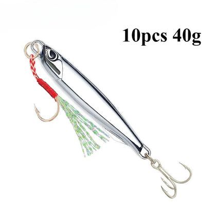 10 unidades/pacote Iscas Metálicas Jig para Pesca 30g 40g Chapeamento Prateado Isca Metálica Jig Pesca Marítima Isca de Pesca Baixo Salgado Material de Pesca