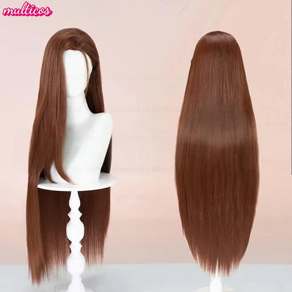 Peruca de Cosplay Hyuna de Alta Qualidade Alien Stage Peruca de Cosplay Longa e Lisa Castanha Resistente ao Calor Cabelo Sintético Perucas de Anime de Jogos + Touca de Peruca