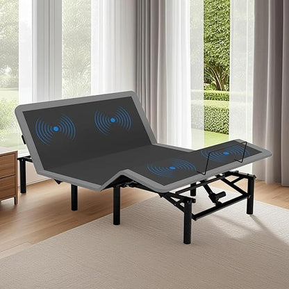 Bed Frame with Massage Head & Foot Incline Queen Adjustable Bed Frame with Remote & USB Ports, LED Light, 4 Height-Ad