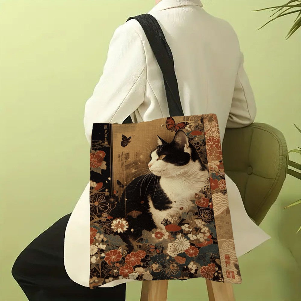 Butterfly Cat Pattern Bag High-Definition Digital Printed Shopping Bag Environmentally Friendly And Portable Linen Bag 7.2