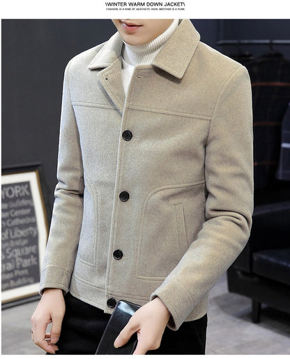 Autumn Winter Short Woolen Coat Merino Wool Men Korean Mink Imitation Jacket Trendy Heavy Clothes Mens Overcoat Heren Jas