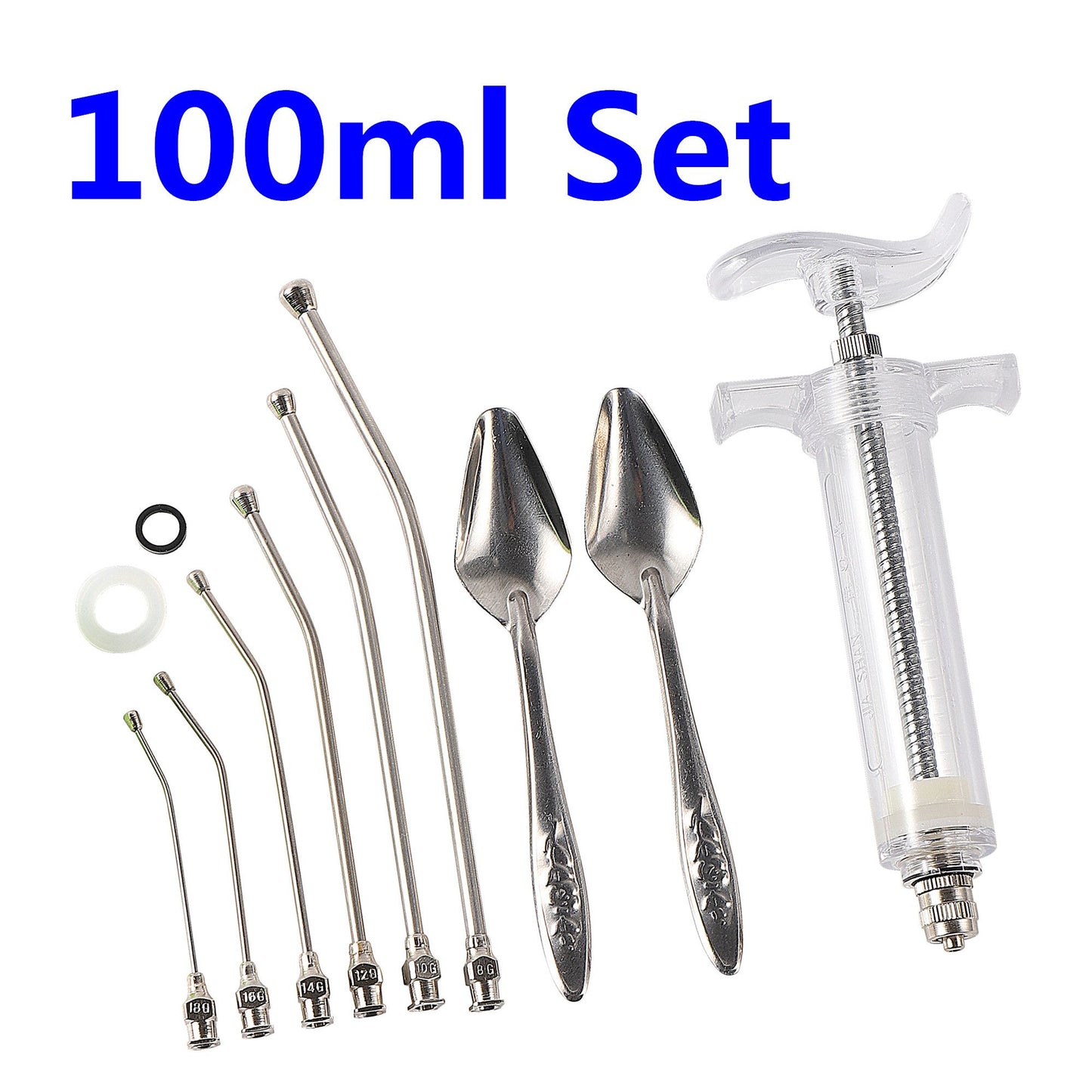 Alimentação manual de pintos e pássaros jovens de canários e pombos, conjunto de seringas de 10/20/50/100ml, 6 peças de tubo curvo de PC, colher de alimentação de metal.