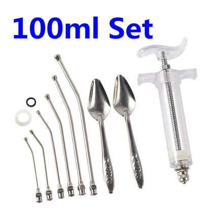 Alimentação manual de pintos e pássaros jovens de canários e pombos, conjunto de seringas de 10/20/50/100ml, 6 peças de tubo curvo de PC, colher de alimentação de metal.