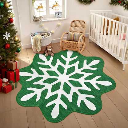 VIKAMA Christmas Snowflake Rug Stain-Resistant And Machine-Washable Bathroom Mat Bedroom Entrance Rug Bedside Carpet Home Décor