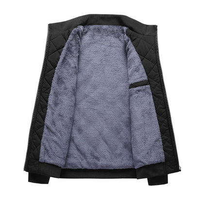 Diamond Pattern Fleece Lined Bomber Jacket Men Autumn Winter Business Jackets Men Fashion Clothing 2025 Brand Thick Slim Coat