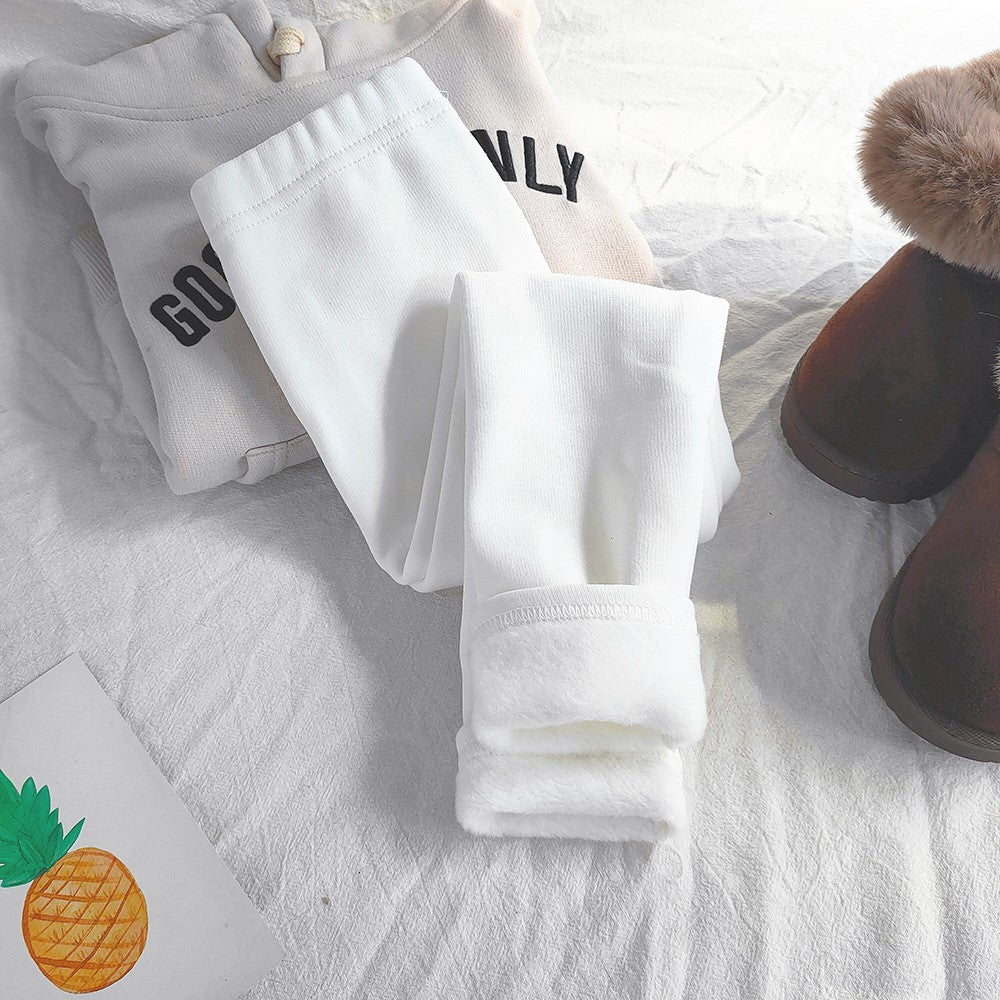 Girls Cotton Dot Print Leggings Autumn Winter Kids Fleece Warm Pants Baby Girl Slim Plus Thicken Trousers Children Clothes