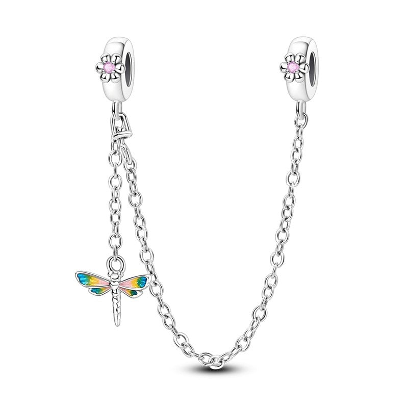 Pingente Charm Libélula Tema Primavera Prata Esterlina 925 Borboleta Flor Pendente Compatível com Bracelete Colar Joias DIY