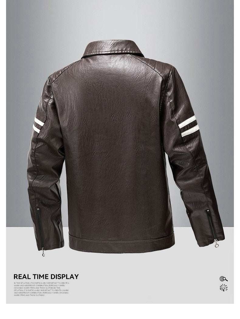 Men's Season Pu Motorcycle Leather Jacket Solid Color Lapels Jacket Coats Fashion Men's Top