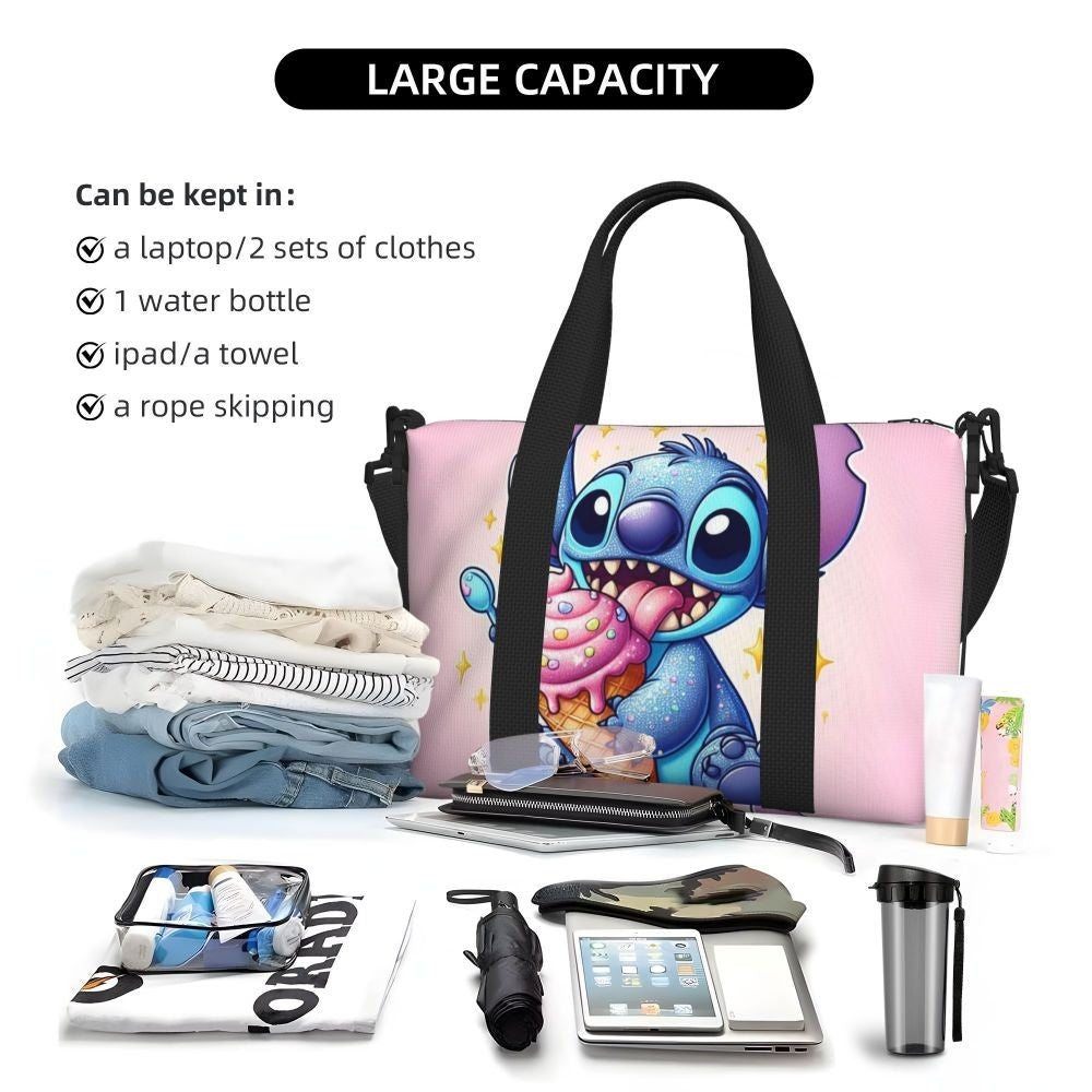Custom Large SLilo And Stitch Cartoon Tote Bag Women Anime Shopping Shoulder Beach Gym Travel Bag