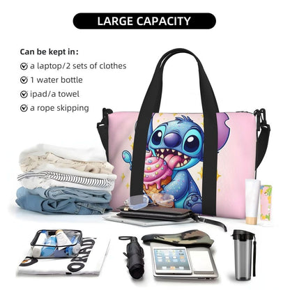 Custom Large SLilo And Stitch Cartoon Tote Bag Women Anime Shopping Shoulder Beach Gym Travel Bag