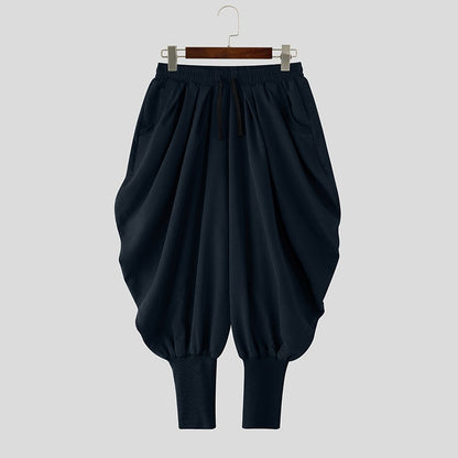 INCERUN Men Pants Solid Color Drawstring Joggers Casual Male Harem Pants Streetwear Loose Fashion Leisure Trousers Men S-5XL