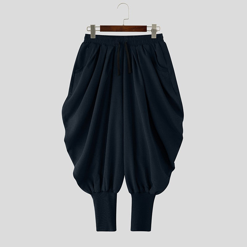 INCERUN Men Pants Solid Color Drawstring Joggers Casual Male Harem Pants Streetwear Loose Fashion Leisure Trousers Men S-5XL