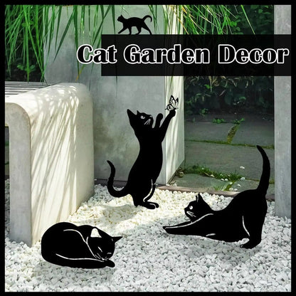 Exclusive Cute Cat Garden Decorative Silhouette - Tiki-Inspired Cat Family Garden Stakes | Perfect Outdoor Statues for Garden