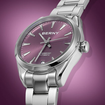 BERNY Automatic Women Watch PT5000 Sapphire Mechanical Elegant Women's Swim Watches 20ATM Full Stainless steel Swim Wristwatch