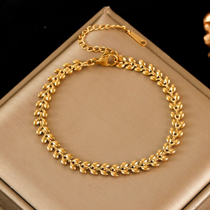 Pulseira de Corrente de Contas de Aço Inoxidável 316L EILIECK para Mulheres, Charme de Metal Banhado a Ouro 18K, Joia Moderna com Design Exclusivo