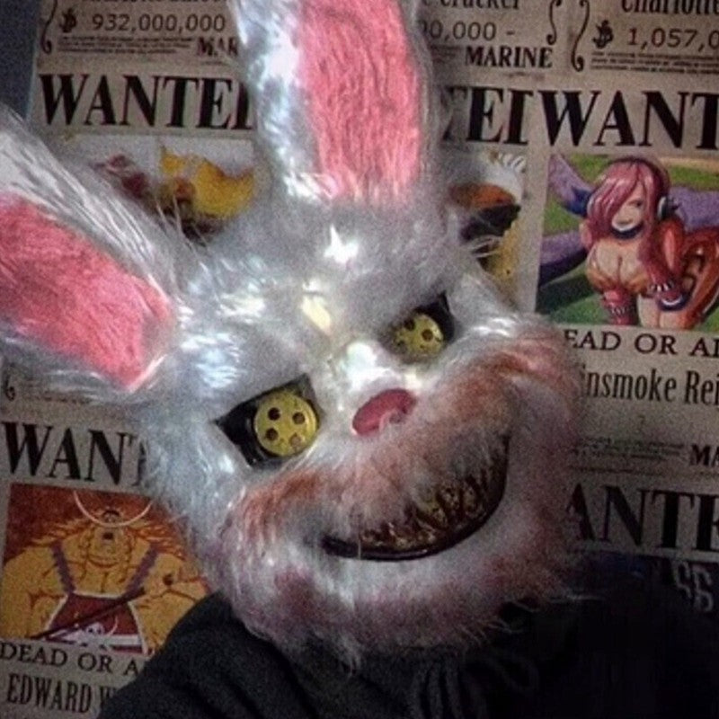 Halloween Cosplay Party Luminous LED Light Face Mask Make-up Horror Rabbit Bear Mask Headgear Cartoon Animal Carnival Head Cover