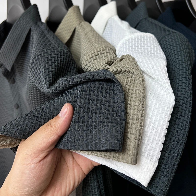 Summer New Embroidered Silk Elastic Polo Shirt for Men's Luxury Trend Fashion Leisure Breathable Cool Short Sleeved T-shirt Top