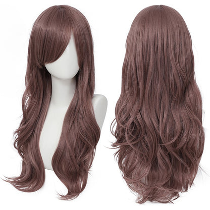 Peruca Cosplay Anime Versátil Multicolorida Cabelo Longo Cacheado com Cabelo Levemente Cacheado Peruca de Fibra Sintética