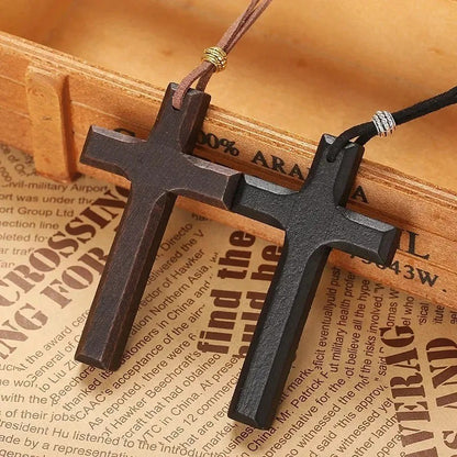 Personality Punk Trendy Cool Gothic Wood Cross Pendant NNecklace for Women Men Vintage Hip Hop Y2k Necklace Party Jewelry Gift