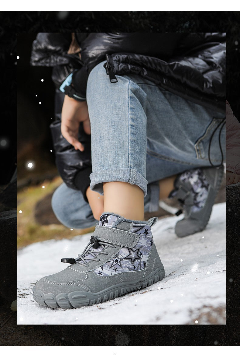 Waterproof Kids Barefoot Snow Boots 2025 New Wide Toe Winter Warm Fur Lined Shoes for Boys Girls Cold Weather Outdoor Sneakers