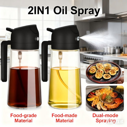 2 in 1 Pour Spray Sprayer Bottle for Kitchen Oil Sprayer Cooking 17oz/500ml Plastics Bottle Food-grade Oil Mister for Air Fryer