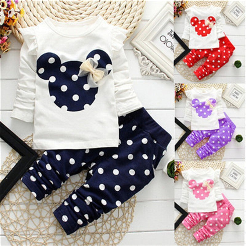 2024 Summer Cotton Girl Clothes Hot Sale Cute Long-sleeved Cartoon Animal Baby Suit Round Neck Clothes + Pants Suit