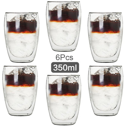Copo de Vidro de Parede Dupla Isolamento Térmico Transparente Feito à Mão para Chá Copos MINI de Uísque Caneca de Café Expresso Conjunto de 250-450ml