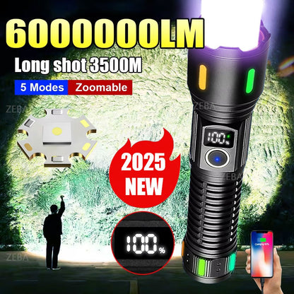 60000000LM Most Powerful Led Flashlight 3500M Long Range Torch High Power Led Flashlights Rechargeable Strong Tactical Lantern