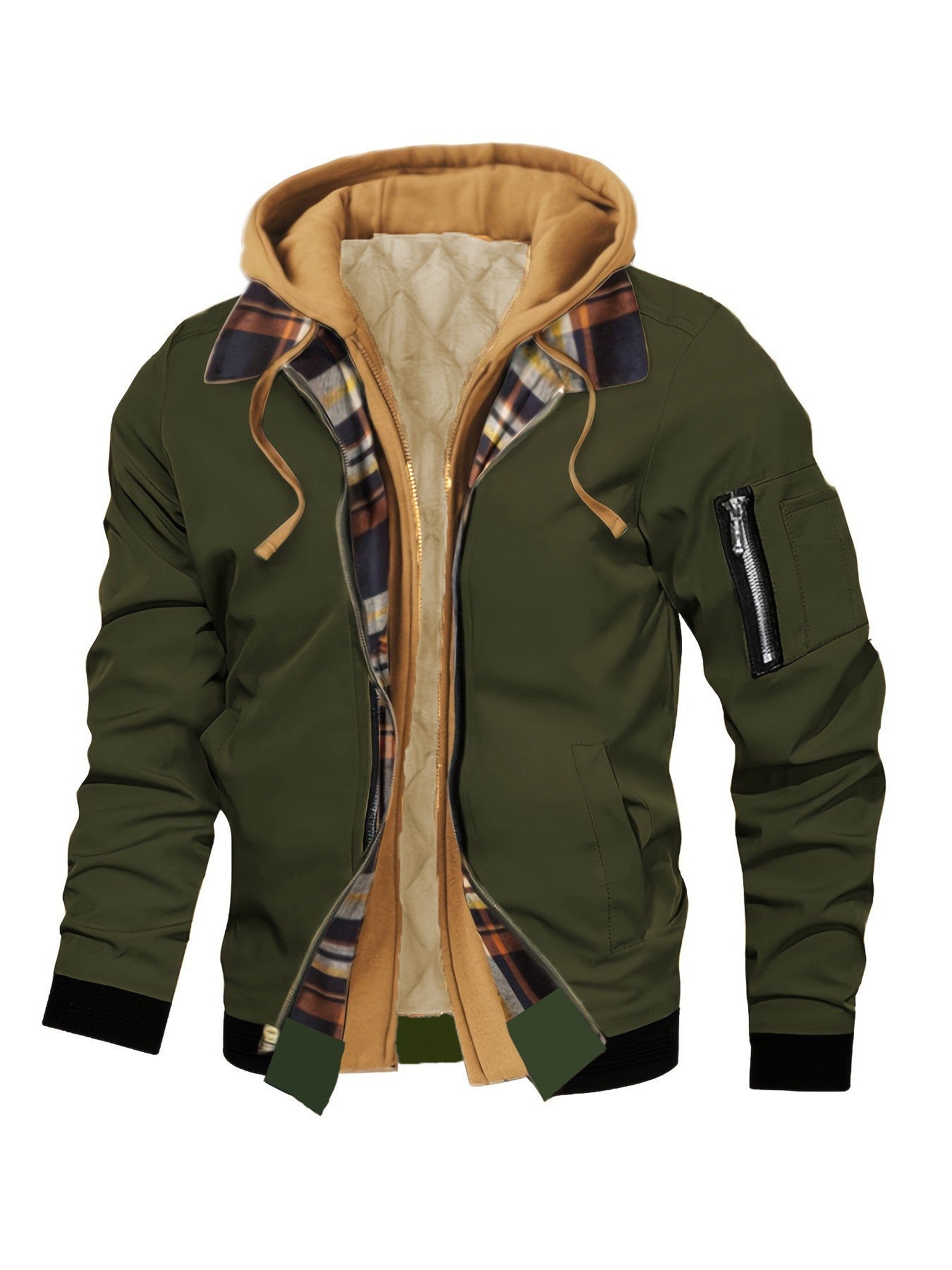 Jaqueta masculina de moletom com capuz outono inverno casual cor sólida falsa de duas peças com zíper e manga comprida quente