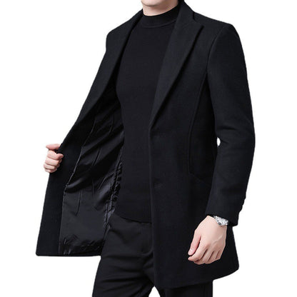 Men's Wool Blend Overcoat - Mid-Length Business Trench Coat with Notch Lapel (Tailored Contemporary Fit)