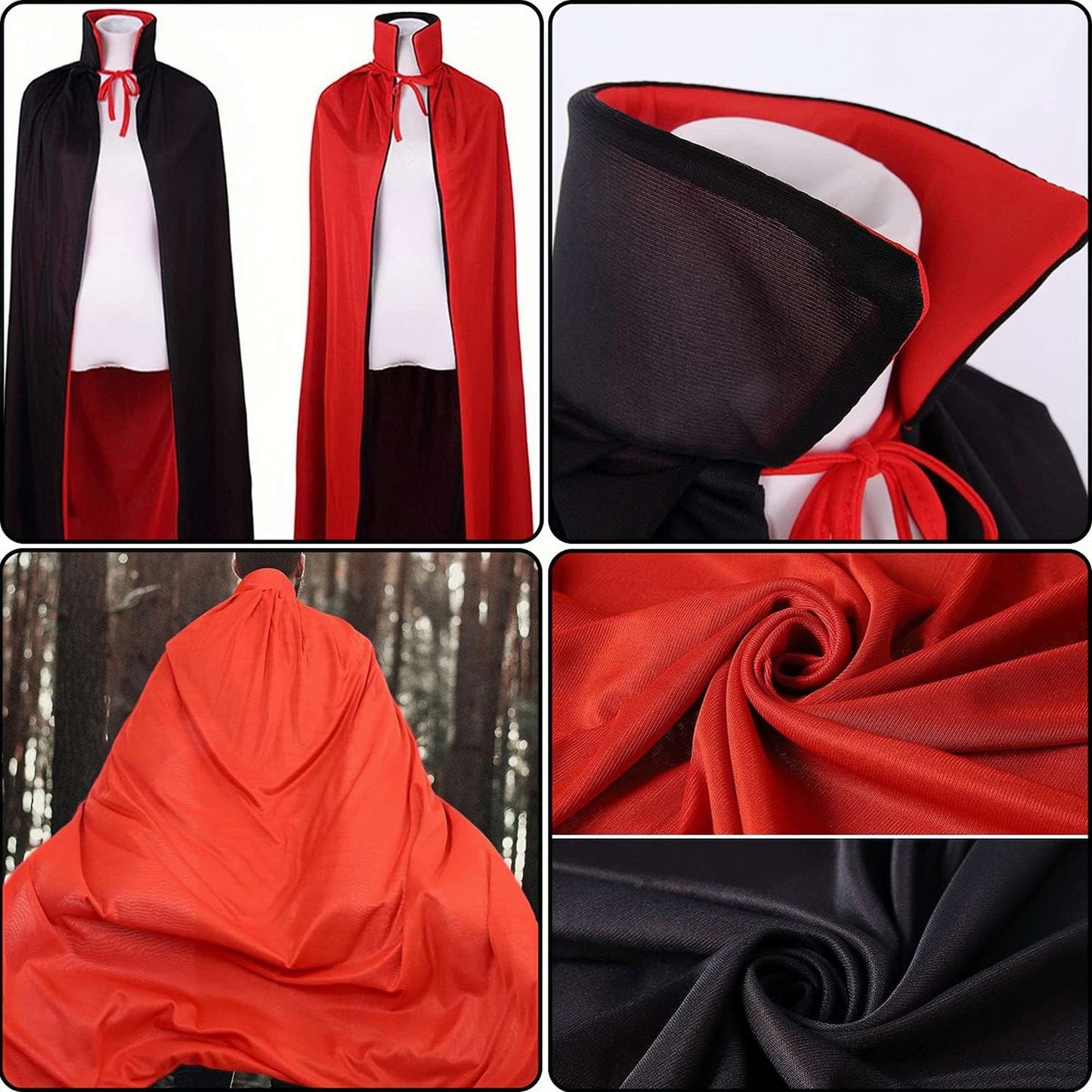90Cm/120Cm/140Cm/150Cm Halloween Costumes for Men and Women, Role-Playing Apparel, Adult Stand-Collar Cape, Black and Red Reversible Long Robe, Unisex Adult Style, Reversible Stand-Collar Long Robe Cape