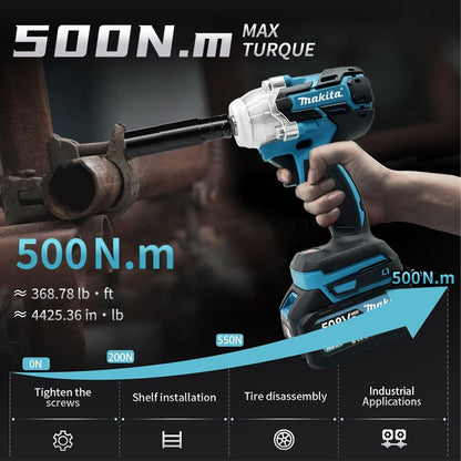 Makita DTW600 Chave de Impacto Sem Fio de Alto Torque, Chave Elétrica Brushless Recarregável de 18V para Reparo Automotivo