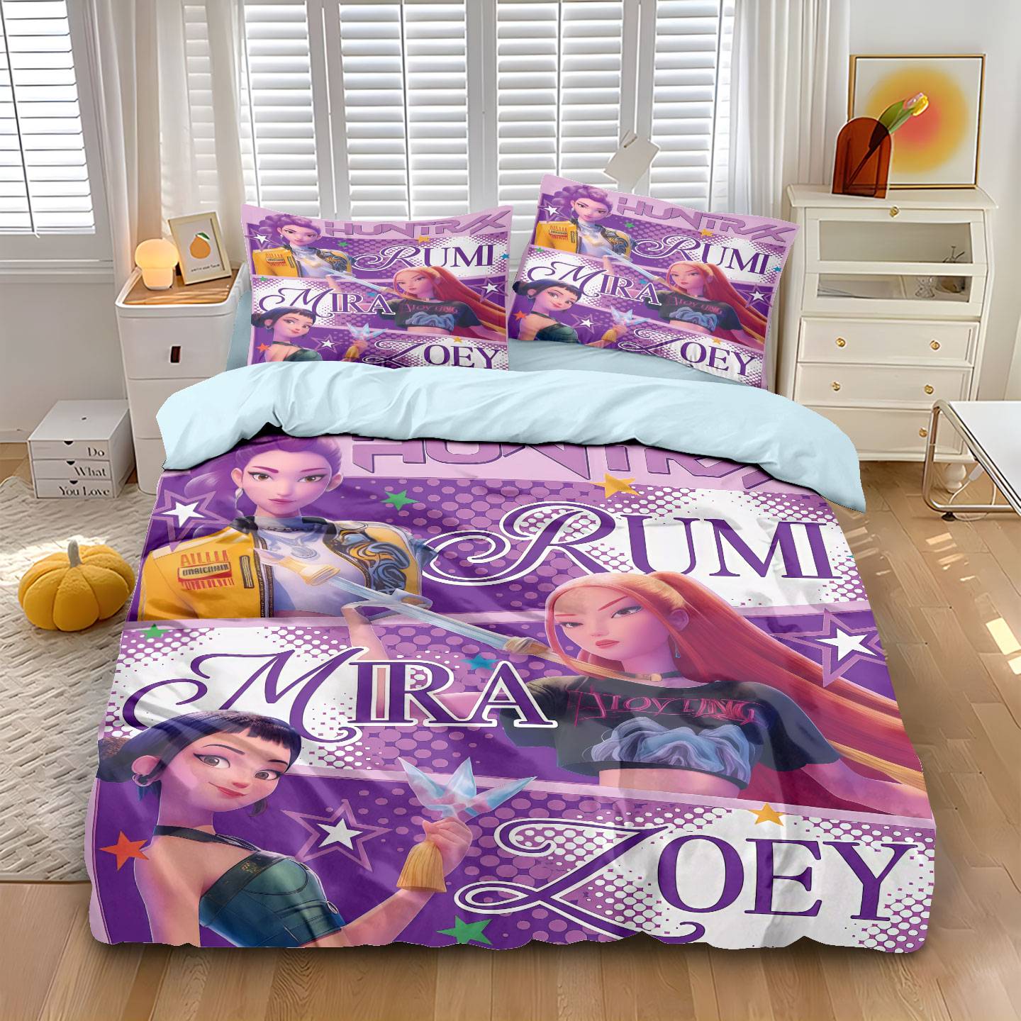 3pc Cartoon K-Pop Demon Hunters Girl Group Print Coreless Duvet Cover Set Multi Size Bedroom Dormitory Soft and Machine Washable