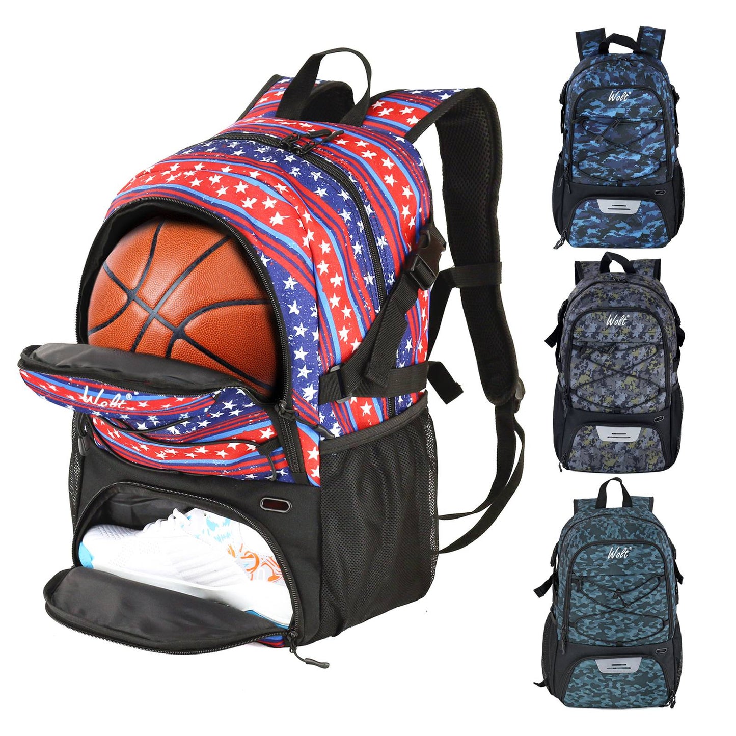 Wolt | Basketball Backpack Large Sports Bag with Separate Ball holder & Shoes compartment, Best for Basketball, Soccer, Voll