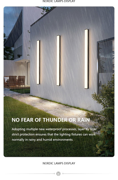 Modern Waterproof Outdoor Long Strip LED Wall Light IP65 Wrought Iron Wall Light Garden Porch Wall Light 110V 220V Lighting