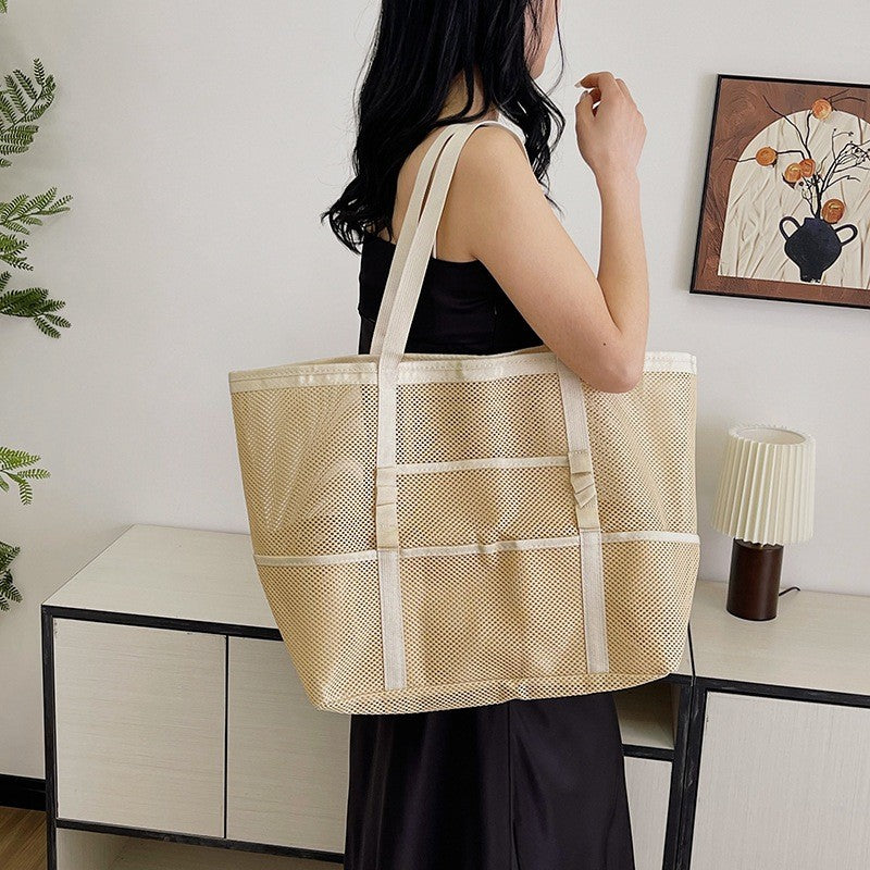 Foldable Lightweight Beach Bags Large Capacity Grocery Produce Tote Bag Beach Shoulder Bag Women's Casual Shopping Bags