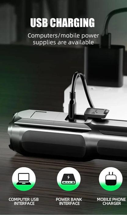 LED Camping Torch Flashlight High Power Rechargeable USB Spotlight Zoom Lantern Built-in Battery For Fishing Outdoor Waterproof