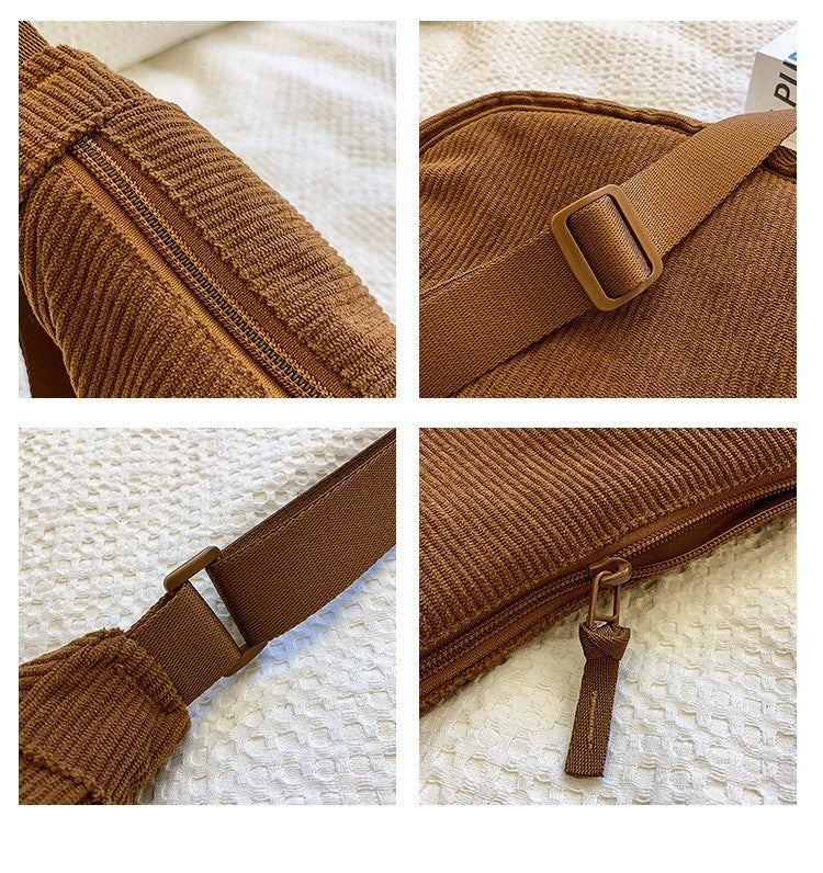 Solid Color Corduroy Women's Hobos Shoulder Bag Retro Casual Female Crossbody Bags Ladies Daily Travel Handbags Messenger Bag