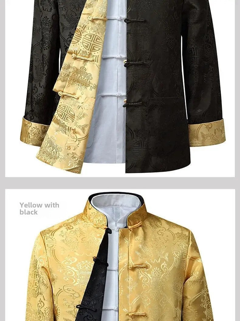 Spring Autumn Double-Sided Wearable Vintage Blazer Jacket Men's Casual Chinese Style Middle-Aged And Elderly Fashion Outerwear