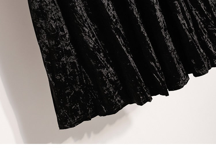 Autumn Winter Girls New A-line Velvet Skirt 2025 Plus Size Gold Velvet Half Pleated Skirt Solid Versatile High Waist Mid Skirt