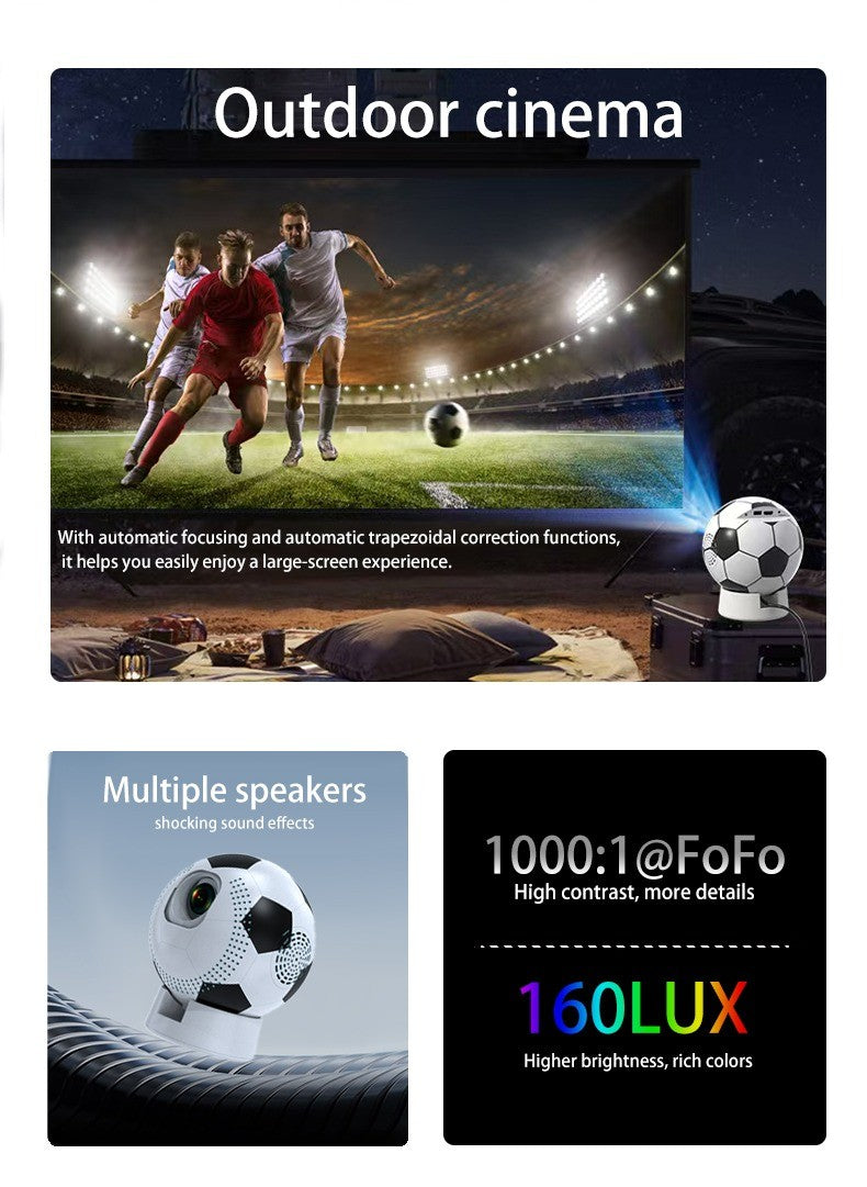 MSAI Soccer Q8 Projector 4K 720P Android 12 Auto Focus Dual-Band WiFi Multi-Language Projector for Camping Bedroom Outdoor Movie