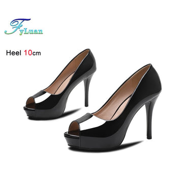2025 Fashion New Women Fish Mouth High Heels Shoes Glossy Naked Pink Shallow Mouth Peep Toe Single Shoes Ladies Platform Sandals