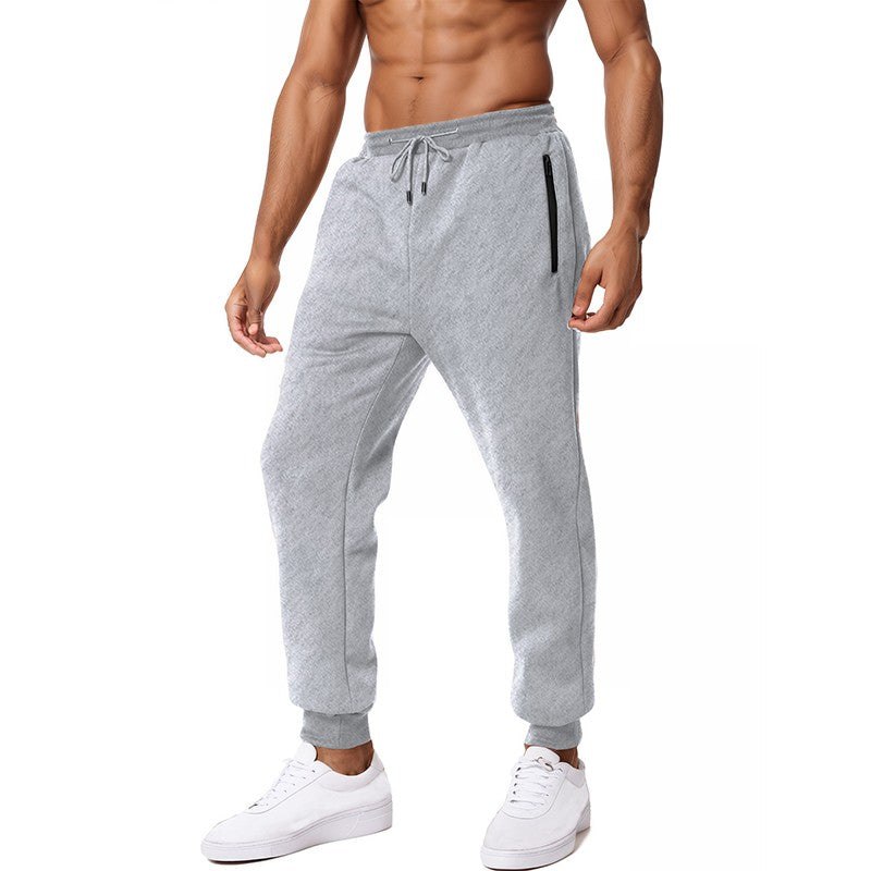 Novas Calças de Moletom Masculinas com Zíper Lateral Bolsos Jogger Calças de Treino Elástico Cintura Esporte Casual Calças Larga Fitness Academia Roupas