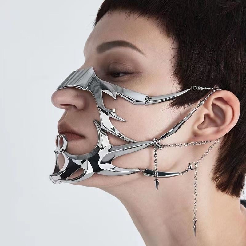 Halloween Punk Alien Decent Nose Mechanical Mask Cosplay Chin Gothic Masks Metal Wear Masquerade Party Accessories Cool Stuff