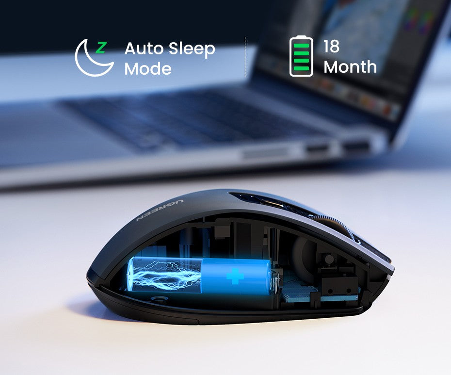 Mouse sem fio UGREEN Bluetooth 5.0 Mouse ergonômico 4000DPI 6 botões silenciosos Mouse para MacBook Tablet Laptops Computador PC 2.4G