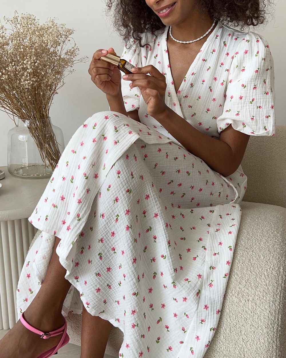 Casual Women's Summer Dresses 100% Cotton Floral Print A-line Midi Dress with Si