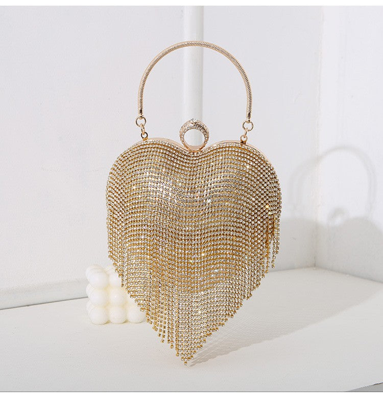 Rhinestone Evening Bag Heart Pattern Silver Handbag Womens Diamond Tassel Banquet Clutch And Purse Wedding Bridal Prom Wallets