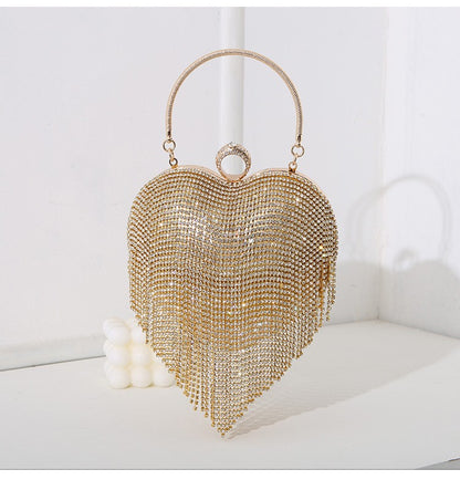 Rhinestone Evening Bag Heart Pattern Silver Handbag Womens Diamond Tassel Banquet Clutch And Purse Wedding Bridal Prom Wallets